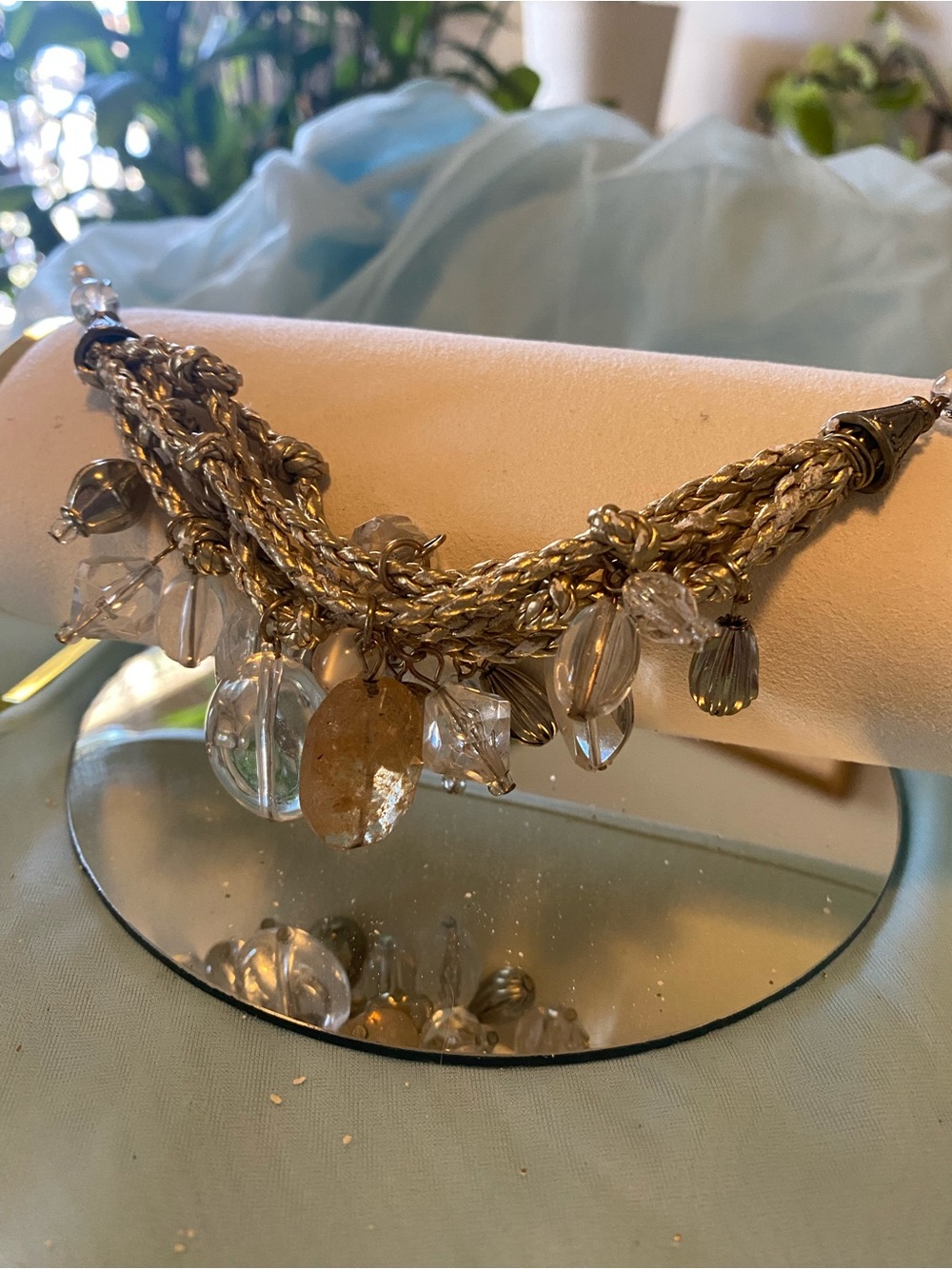 FAUX LEATHER STRAND BEADED BRACELET